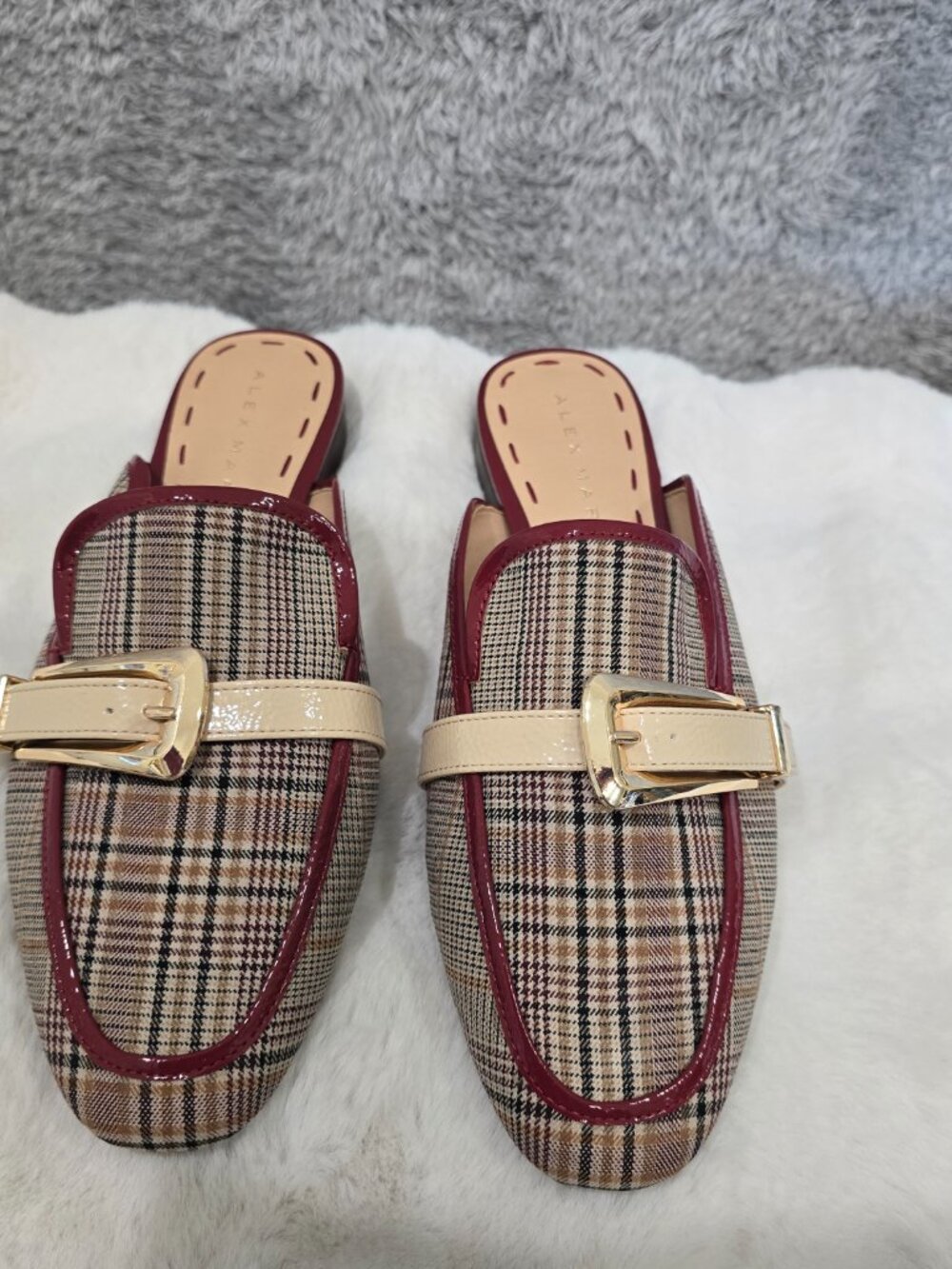 Alex Marie Karen Plaid Print Buckle Hardware Strap Mules Preppy Office Size 10 - Picture 12 of 13